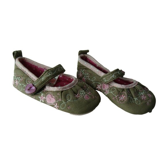 Infant Girls Mary Jane Shoes Size 1 Embroidered Pink & Green Floral Design With - Picture 9 of 9